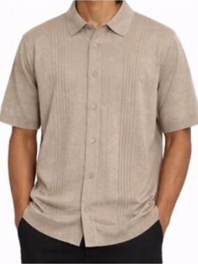 Christian Lacroix Neutral Cotton Knit Sweater Short-Sleeve Button-Front Shirt